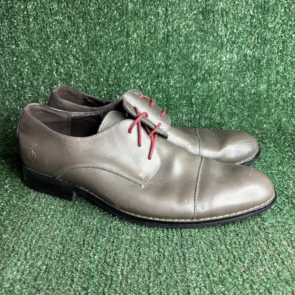 Original Penguin Brad AC11025M Cap Toe Leather Derby Dress Shoes Grey Mens Sz 11